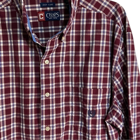 Chaps Wine/Denim Easy Care Button Down‎ Men's Shirt - Picture 3 of 5